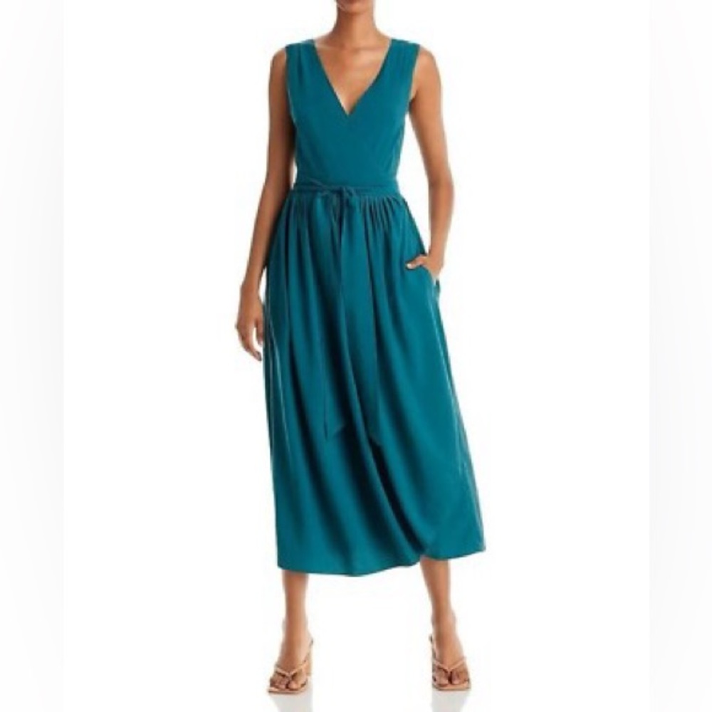 VINCE midi sleeveless wrap dress in teal - Picture 5 of 5